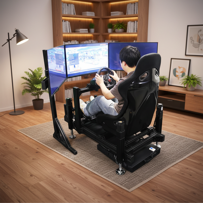 Simulador de corrida de quatro eixos, em grande escala, com sensor de movimento, console de jogos, assento dinâmico de carro g-force, conjunto completo de equipamentos